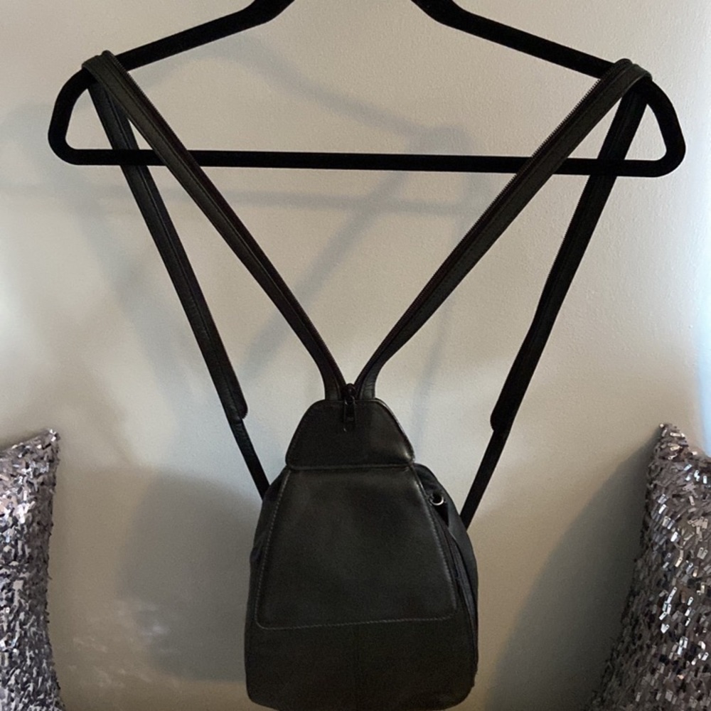 Tignanello Black Genuine Leather Convertible Backpack
